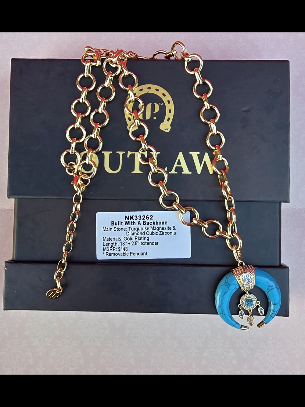 Bomb Party Outlaw Gold-Tone Turquoise Crescent Pendant Necklace - Picture 5 of 12
